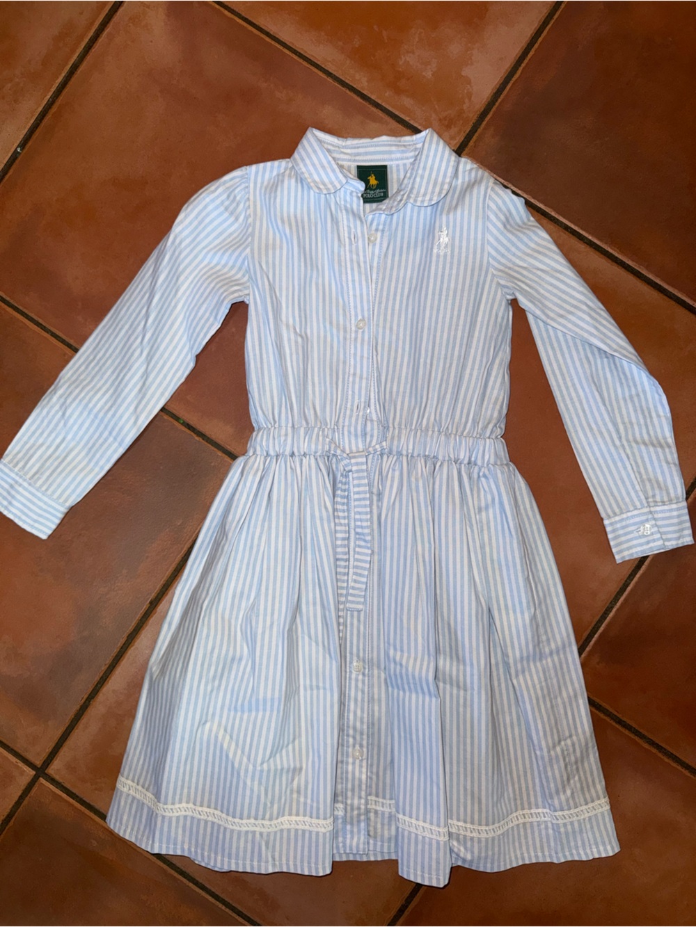 Light Blue and White Striped Cotton Girls Dress
